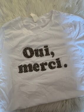 H&M Oui, Merci T-Shirt with Glitter - Size M